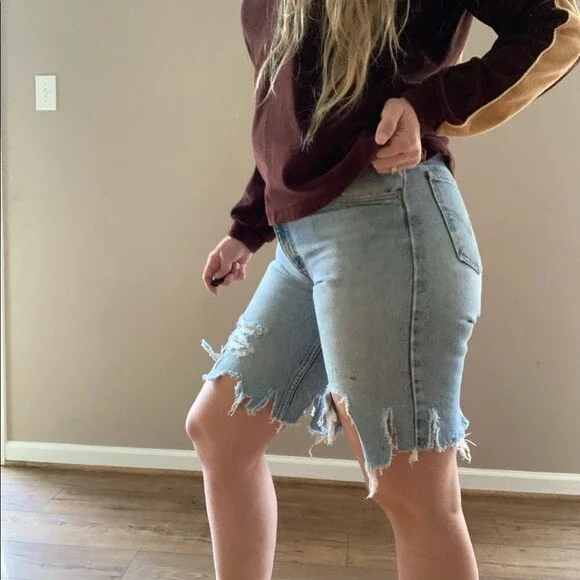 Vintage Levis Jean Shorts Destroyed Orange Tab - Picture 1 of 8